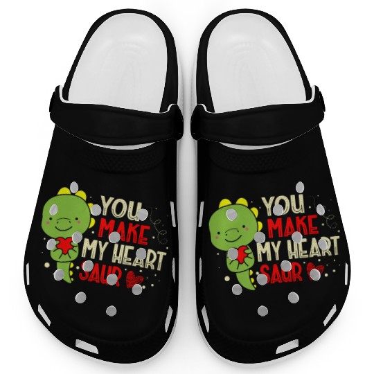You Make My Heart Saur Dinosaur Valentines Day Clogs