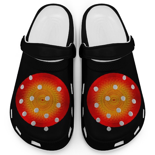 Red Circle Golden Sun Illustration Clogs