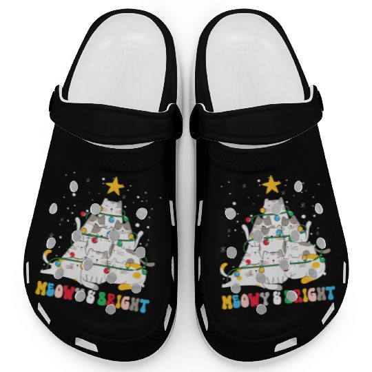 Meowy Catmas Cat Funny Christmas Tree Xmas Girls B Clogs
