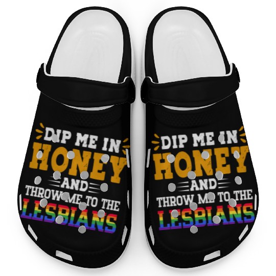 Throw Me To The Lesbians Funny LGBTQ Rainbow Clogs