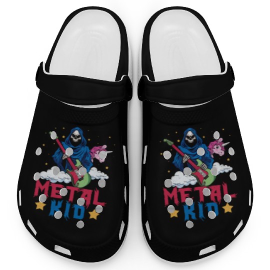 Grim Bone Unicorn Rainbow Metal Rock Metal Kid Clogs