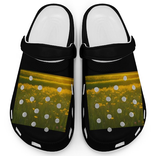 Lovely Yellow Flowers and Green Grass Clogs