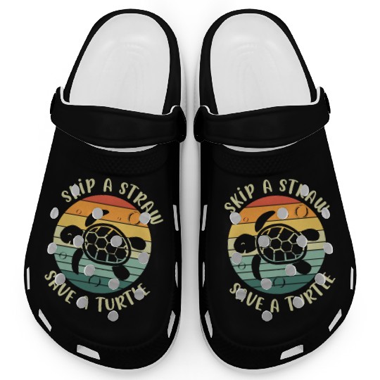 Skip A Straw Save A Turtle Retro Sunset Sea Turtle Clogs