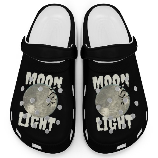 Dark Green Illustrated Moon Light Bat Clogs