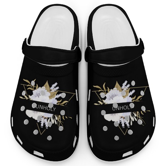 Unholy Flower Floral Minimalist Typography Clogs