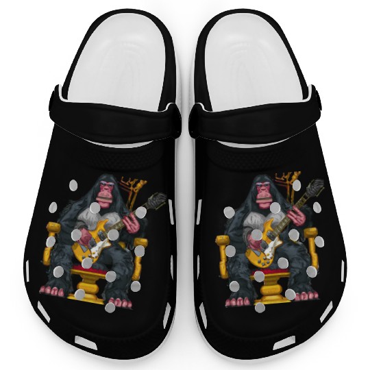 Ape sitting on a throne hold an electric guitar Clogs