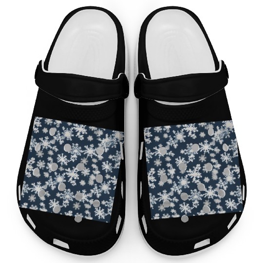 Snow pattern on navy blue background Clogs