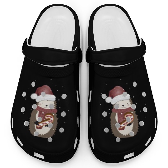 cute hedgehog for christmas with candy cane Clogs