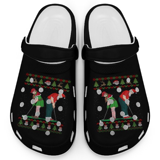 Golf Elf Golfer Ugly Christmas Santa Claus Golfing Clogs