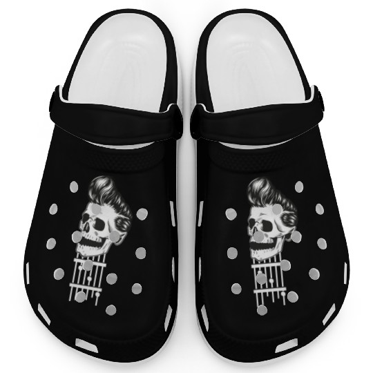 Rock N Roll Skeleton Head -Sweet Rock On Guitar Clogs