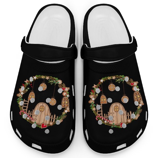 Elf door in Christmas wreath for Christmas Clogs