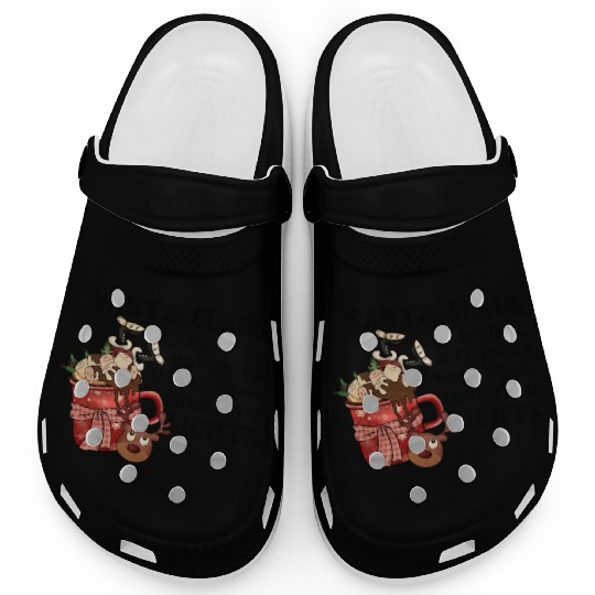 Santa Claus Reindeer Hot Cocoa Holiday Movies Clogs