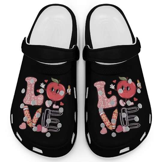 Valentine Teacher Love Retro Groovy Valentine's Clogs
