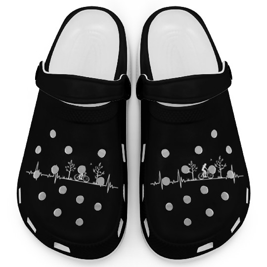 Cyclist heartbeat with bike nature gift Clogs