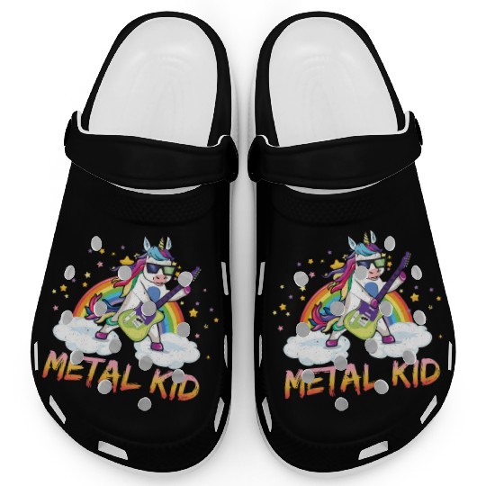 Metal Kid Music Guitar Unicorn Rainbow Heavy Rock Clogs