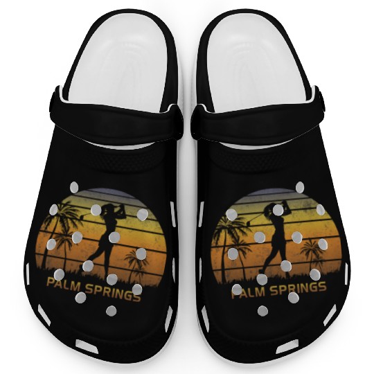 Retro Palm Springs Women's Golf Golfing Fan Clogs