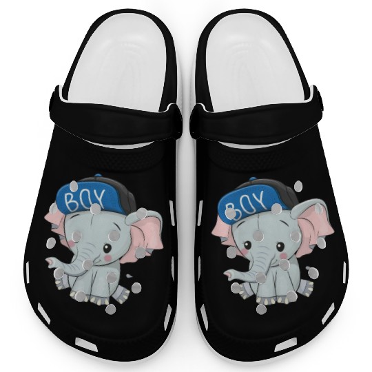 Baby boy Elephant kids cartoon blue Gray Clogs