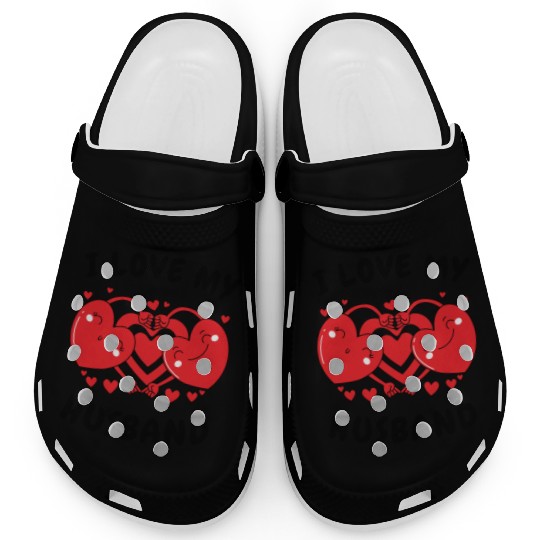 I Love My Husband Red Heart Valentines Matching Clogs