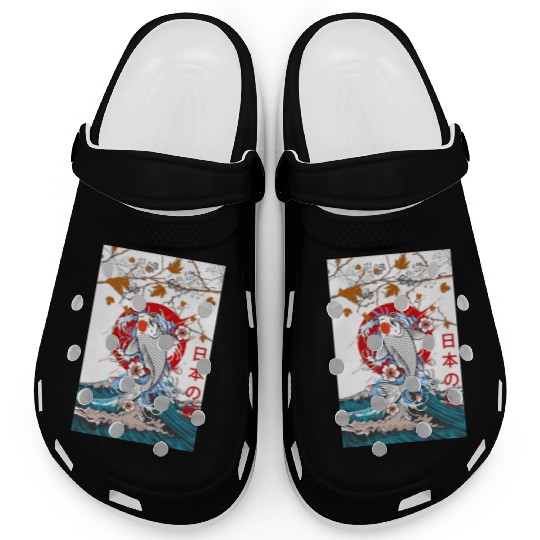 Great Wave off Kanagawa Japanese Blossom Koi Fish Clogs