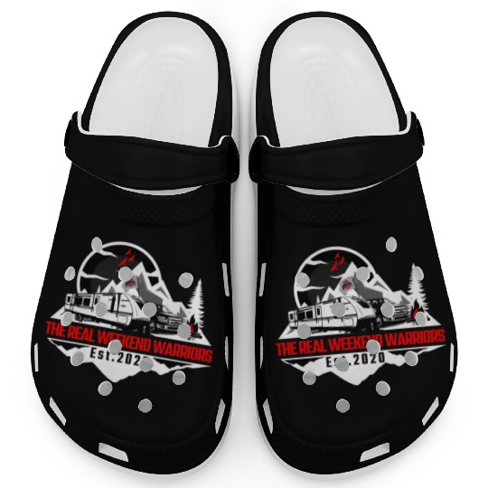 The Real Weekend Warriors Latest Logo in Red Clogs