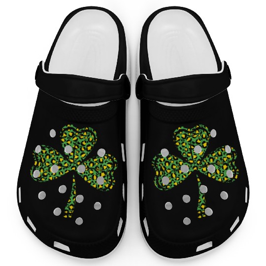Pattern Leopard Shamrock Luck Saint Patrick Day Clogs