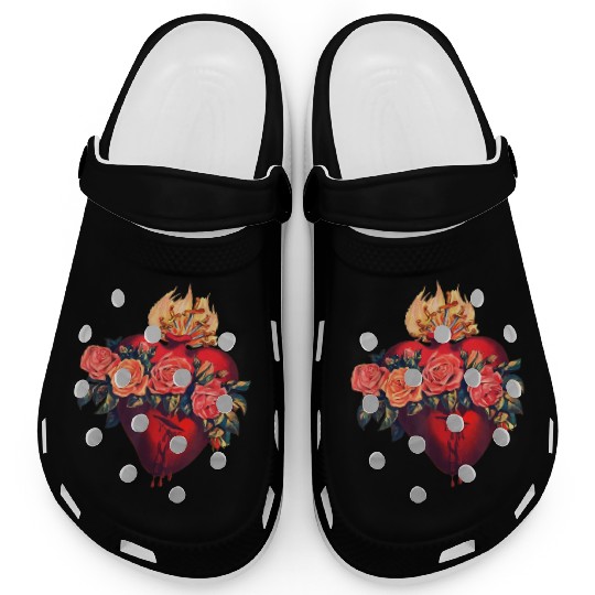Sacred Heart of Jesus Christ Retro Sunset Art Cath Clogs