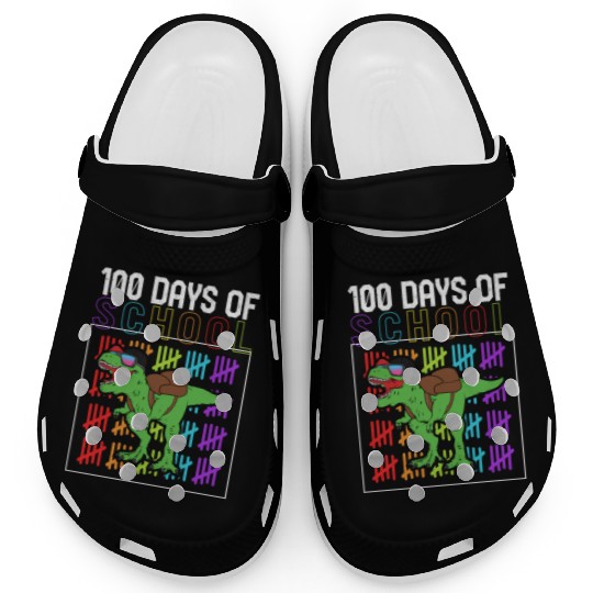 School Clogs, 100 Days Of School T-rex Dinosaur