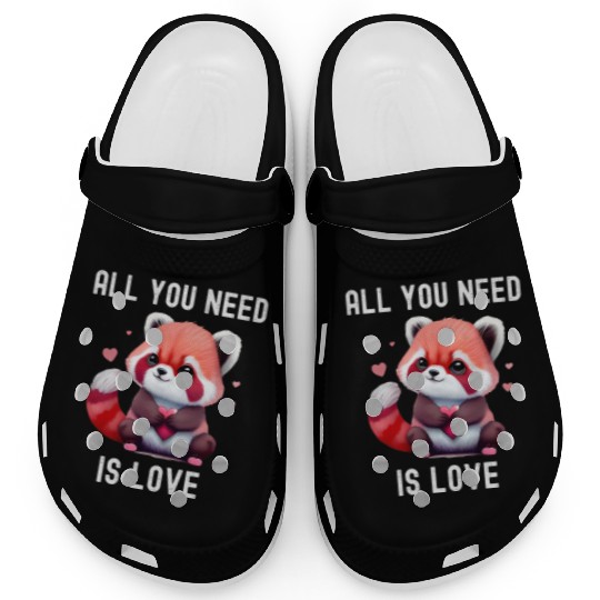 All you need is love with heart red panda Clogs