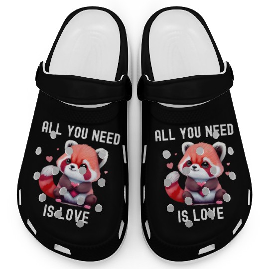All you need is love with heart red panda Clogs