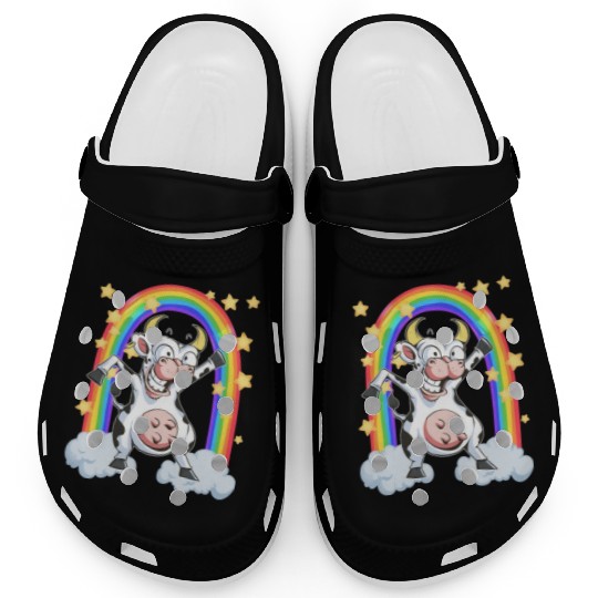 Rainbow cow crazy dancing fun funny Clogs
