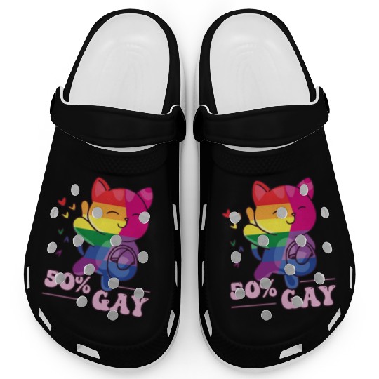50% Gay Bi Bisexual Pride Kawaii Cat Kawaii Clogs
