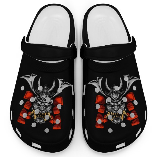 Japanese samurai warrior devil grey and red mask Clogs
