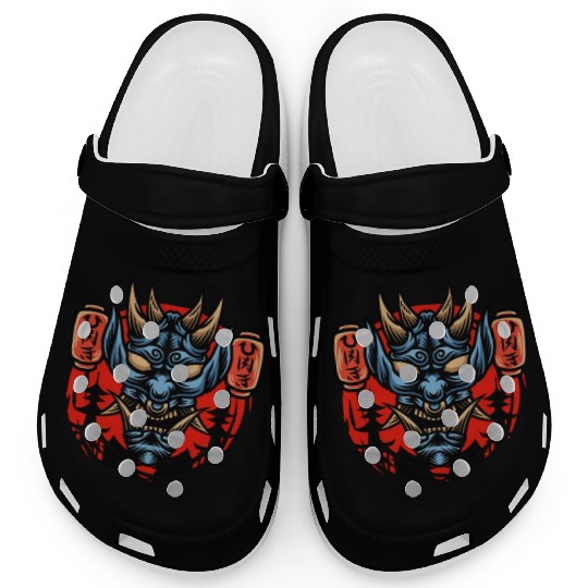 Bushido kabuki samurai japan graphic devil mask Clogs