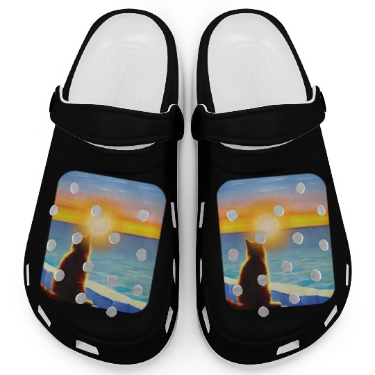 Cat watching sunset Classic Clogs