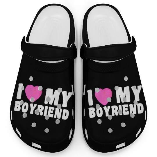 Forever and Always I Love My Boyfriend pink heart Clogs