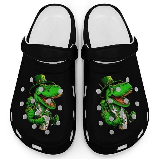 St Patricks Day T-rex Dinosaur With Top Hat Clogs