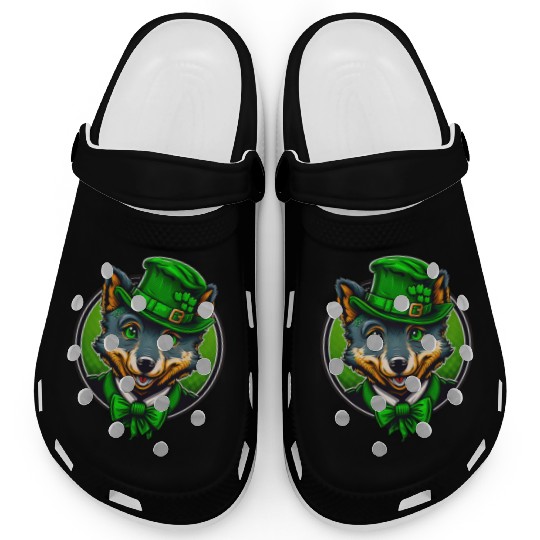 Cute Wolf St. Patrick's Day Hat With Green Eyes Clogs