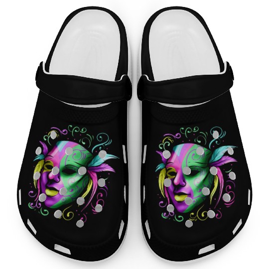 Yellow, Purple And Green Mask For Mardi Gras Clogs