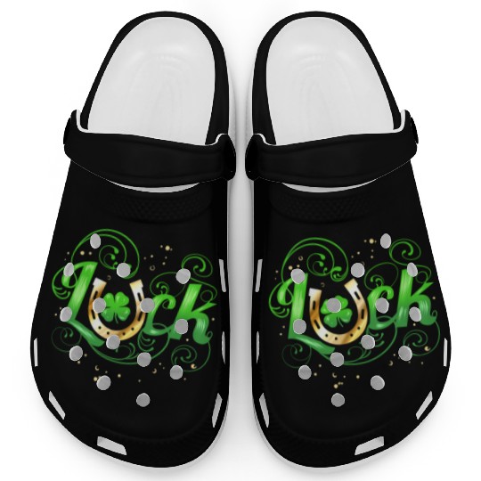 Green Golden Luck Logo With Horseshoe For St Clogs