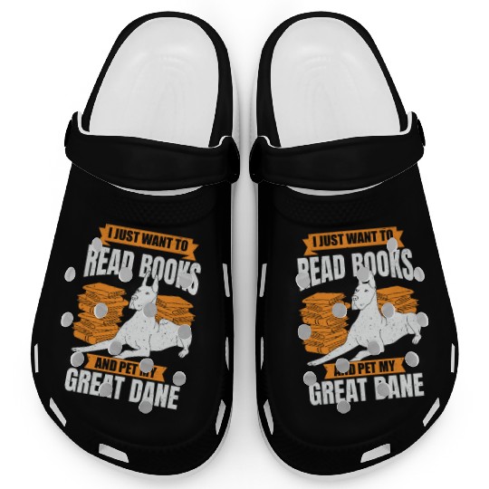 Great Dane German Mastiff Dog Reading Lover Gift Clogs