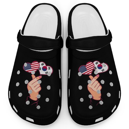Korea Finger Heart South Korean American Flags Roo Clogs