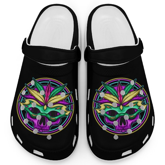 Logo Masked Purple Skull For Mardi Gras Clogs