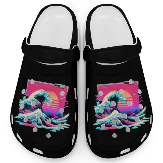 Vaperwave Aesthetic Glitch Great Wave Retrowave Sy Clogs