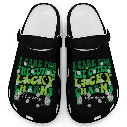 Groovy Retro NICU Nurse St Patrick's Day Clogs