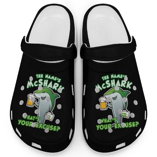 St Patricks Day Shark Funny Beer Drinking Clogs