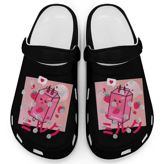 Strawberry Milk Shake Funny Retro 90s Japanese Clogs