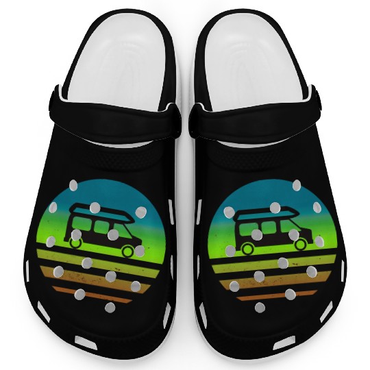 Camper Van Retro Sunset Vintage sun camping Clogs