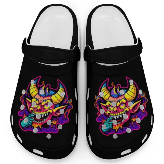 90's Style Neon Cartoon Crazy Devil Clogs