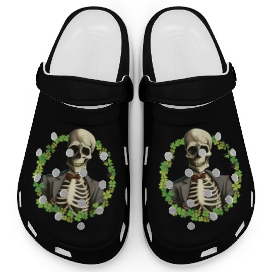 Skeleton Vintage Retro Creepy Cute Shamrock Clogs