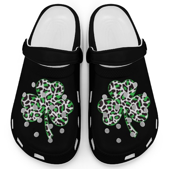 Cute Shamrock Leopard Print St Patricks Day Irish Clogs